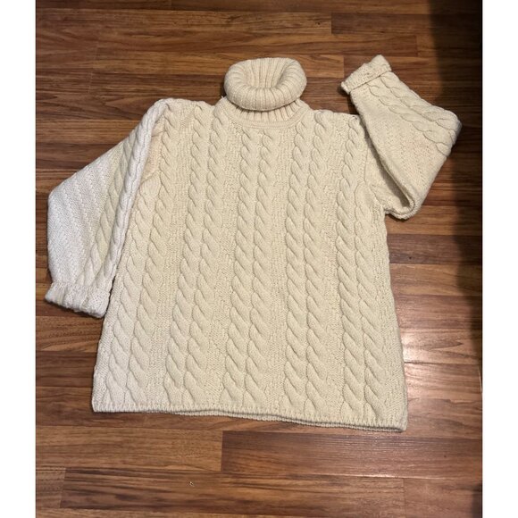 Bonner of Ireland Sweaters - Bonner of Ireland Turtleneck Sweater M Cream Cable Knit Pure New Wool Fisherman